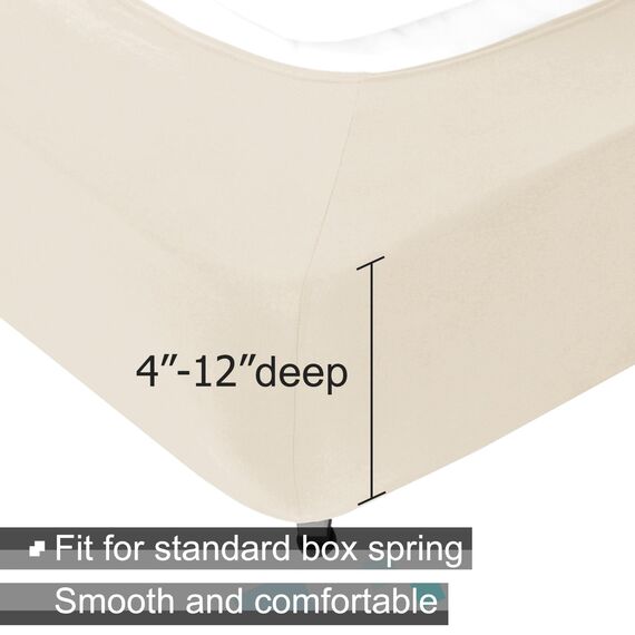 Boxspring-Bezug für Doppelbett, Jersey-Strick und dehnbar, 4 Seiten, Bettrock für Hotel und Zuhause, Twin/Twin XL, Beige