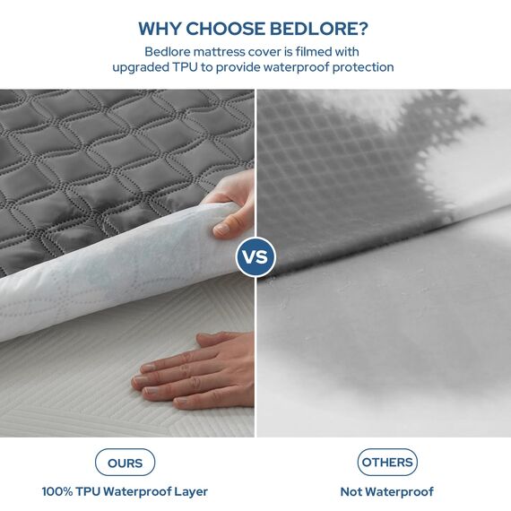BEDLORE Matratzenschoner 90 x 200 cm, wasserdichte Matratzenauflage, geräuschloser Matratzenbezug mit tiefer Tasche – weich, atmungsaktiv und komfortabel (Grau)