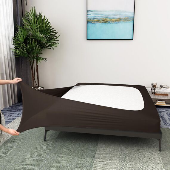 Alyvia Spring Boxspring-Abdeckung, elastischer Stoff, dehnbarer Rundumbezug für alle Vier Seiten, Bettrock für Hotel und Zuhause, Queen/California-Queen, Braun
