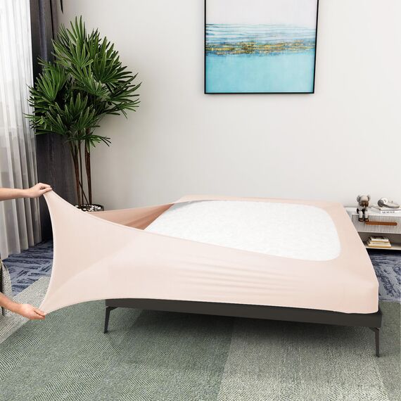 Alyvia Spring Boxspring-Abdeckung, Jersey-Strick dehnbarer Rundumbezug für alle Vier Seiten, Bettrock für Hotel und Zuhause, Queen/California-Queen, Rosa