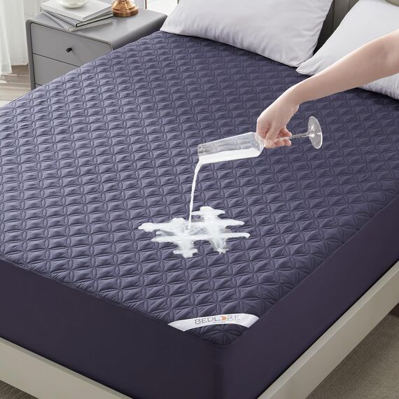 BEDLORE Matratzenschoner 160 x 190 cm, wasserdichte Matratzenauflage, geräuschloser Matratzenbezug mit tiefer Tasche – weich, atmungsaktiv und komfortabel (Blau)