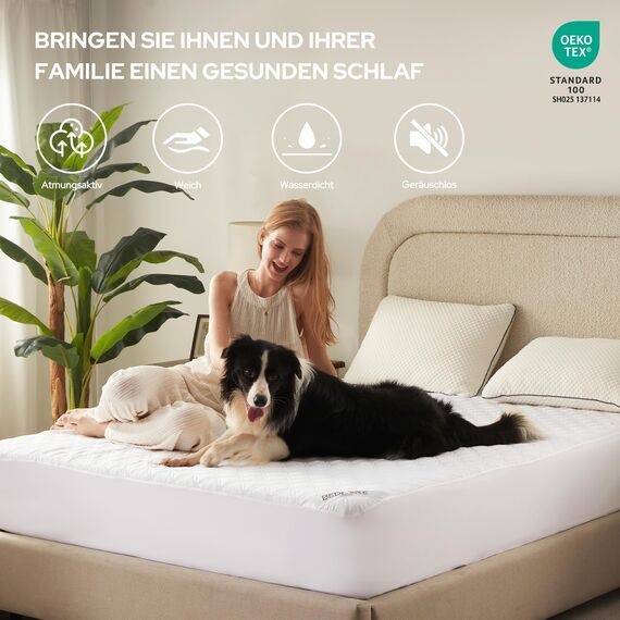 BEDLORE Matratzenschoner 160 x 190 cm, wasserdichte Matratzenauflage, geräuschloser Matratzenbezug mit tiefer Tasche – weich, atmungsaktiv und komfortabel (Weiß)