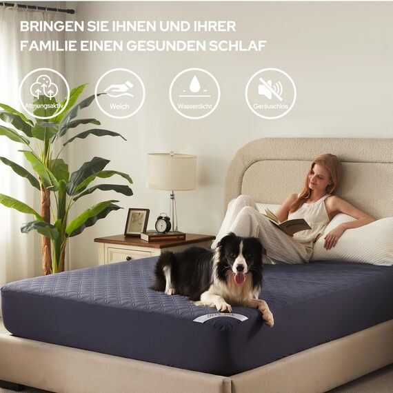 BEDLORE Matratzenschoner 120 x 200 cm, wasserdichte Matratzenauflage, geräuschloser Matratzenbezug mit tiefer Tasche – weich, atmungsaktiv und komfortabel (Blau)