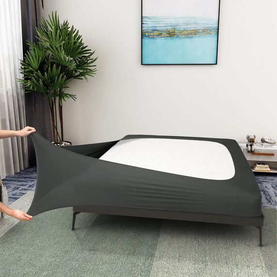 Alyvia Spring Boxspring-Abdeckung, Jersey-Strick dehnbarer Rundumbezug für alle vier Seiten, Bettrock für Hotel und Zuhause, King/California-King/Olympic-Queen, Grau