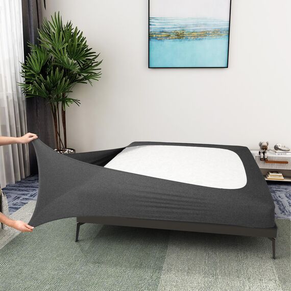 Alyvia Spring Boxspring-Abdeckung, Jersey-Strick dehnbarer Rundumbezug für alle Vier Seiten, Bettrock für Hotel und Zuhause, King/California-King/Olympic-Queen, Heather Grau