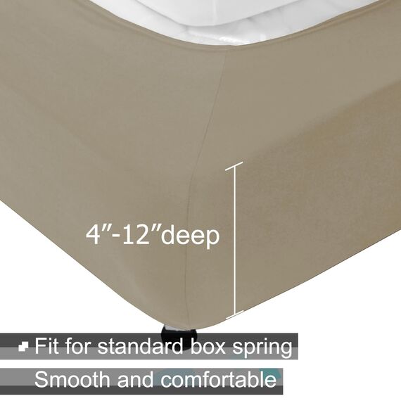 Boxspring-Abdeckung, Queen-Size-Größe, Jersey-Strick & dehnbar, 4 Seiten, Bettrock für Hotel & Zuhause, Queen/Queen XL, Taupe