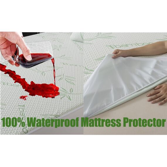 RICHAIR Matratzenschoner 130x190cm, Bambus Matratzenauflage Wasserundurchlässiger mit Einem Kissenbezug, Dehnbar bis zu 30 cm tief, Ultraweich Atmungsaktive Matratzenauflage mit Rundum-Gummizug