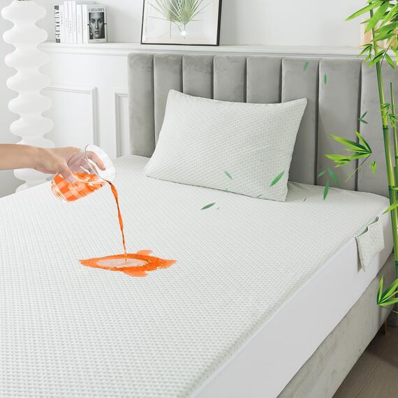 RICHAIR Matratzenschoner 180x200cm, Bambus Matratzenauflage Wasserundurchlässiger mit Einem Kissenbezug, Dehnbar bis zu 30 cm tief, Ultraweich Atmungsaktive Matratzenauflage mit Rundum-Gummizug