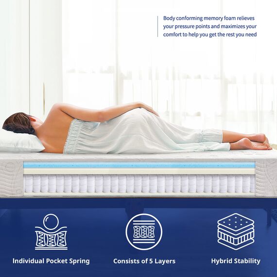 Olee sleep 25cm Hybridschaum-Matratze / Kaltgelschaum / Federkernmatratze / Taschenfederkernmatratze / Öko-Tex / CertiPUR-US / Komfortable Matratze / Rollmatratze / 3-lagig / 100 x 200cm / Weiß