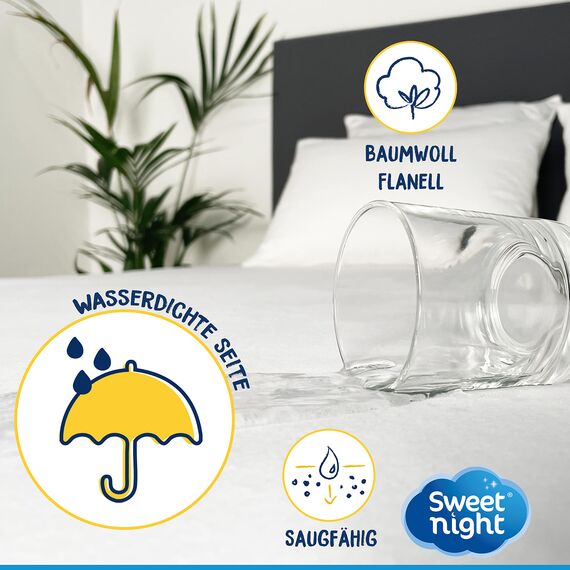 SWEET NIGHT - Matratzenschoner 120x200 cm | Wasserdichte und Anti-Staubmilben-Matratzenauflage | 100 % Baumwollvlies | Leise und atmungsaktiv, White