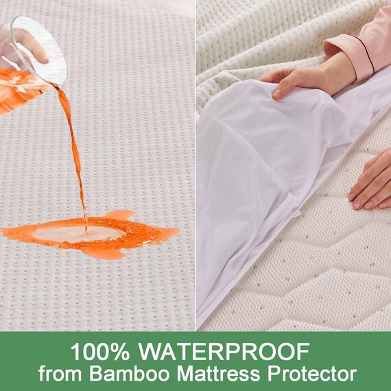 RICHAIR Matratzenschoner 160x200cm, Bambus Matratzenauflage Wasserundurchlässiger mit Einem Kissenbezug, Dehnbar bis zu 30 cm tief, Ultraweich Atmungsaktive Matratzenauflage mit Rundum-Gummizug