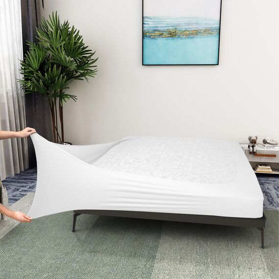 Alyvia Spring Boxspring-Abdeckung, volle Größe, Jersey-Strick & dehnbar, 4 Seiten, Bettrock für Hotel und Zuhause, Größe XL, Weiß
