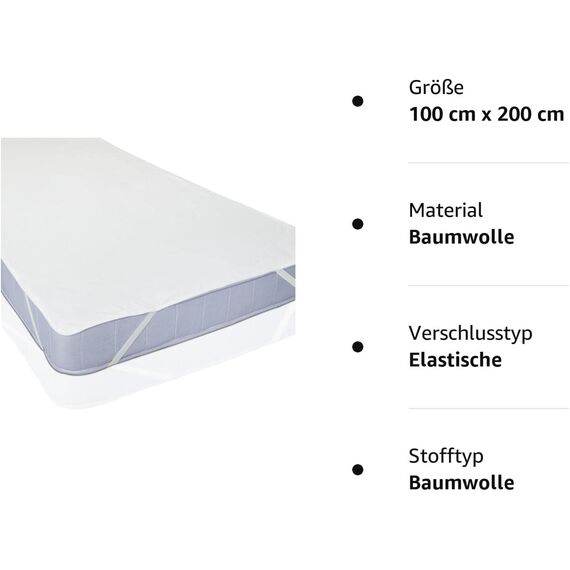 Lumaland Wasserundurchlässige Matratzenauflage Kopfkissenschoner 100 cm x 200 cm | Matratzenschoner aus 100% Baumwolle | 100% Flüssigkeiten undurchlässig | Atmungsaktiv [Matratzenschutz]