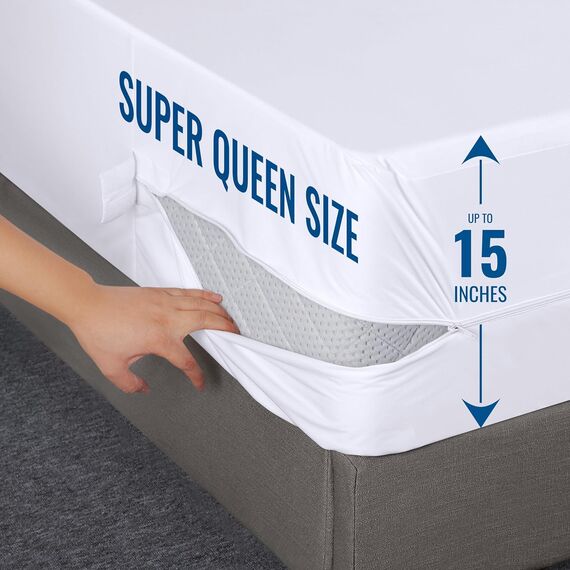 Utopia Bedding Matratzenbezug mit Reißverschluss, 100% wasserdichter, bettwanzensicherer und staubmilbendichter Matratzenschoner, saugfähig, 6-seitig, breites Doppelbett (Super Queen Size)