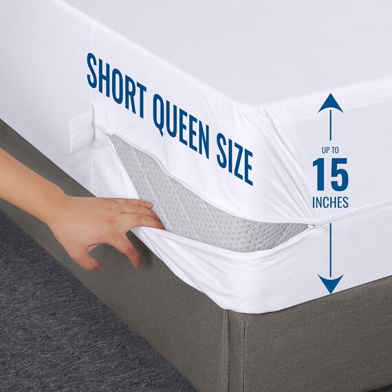 Utopia Bedding Matratzenbezug mit Reißverschluss, 100% wasserdichter, bettwanzensicherer und staubmilbendichter Matratzenschoner, saugfähig, 6-seitig, kurzes Doppelbett (Short Queen Size)