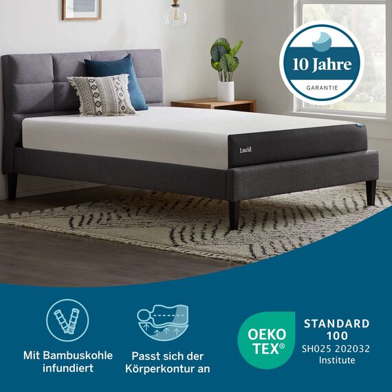 LUCID Kaltschaummatratze, 20cm hoch, mit Bambuskohle & Gelschaum - atmungsaktiv - Weich H2 Matratze - Rollmatratze für einfachen Versand, 120 x 200 cm, Weiß