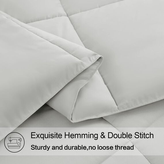 EASELAND All Season Oversize King Size Soft Quilted Down Alternative Comforter Reversible Duvet Insert with Corner Tabs,Winter Summer Warm Fluffy,Hellgrau, 248,9 x 294,6 cm