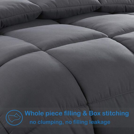 EASELAND Steppdecke für alle Jahreszeiten, Übergröße, Kingsize, weich, gesteppt, Alternative Steppdecke, wendbar, mit Ecklaschen, Winter und Sommer, warm, flauschig, dunkelgrau, 248.9 x 294.6 cm