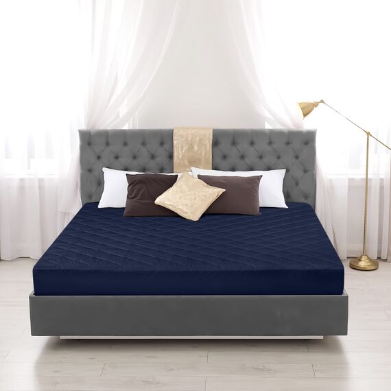 Utopia Bedding Gesteppter Matratzenschoner, atmungsaktive Matratzenauflage, tiefer Matratzenbezug (Marineblau, Kingsize-Bett: 198 x 203 + 40 cm, 1 Stück)