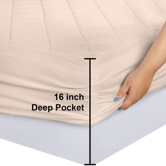 Utopia Bedding Gesteppter Matratzenschoner, atmungsaktive Matratzenauflage, tief sitzender Matratzenbezug (Beige, Queen-Size-Größe, 152 x 203 + 40 cm (1 Stück)