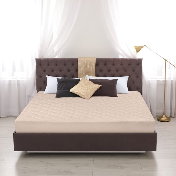 Utopia Bedding Gesteppter Matratzenschoner, atmungsaktive Matratzenauflage, tief sitzender Matratzenbezug (Beige, Queen-Size-Größe, 152 x 203 + 40 cm (1 Stück)