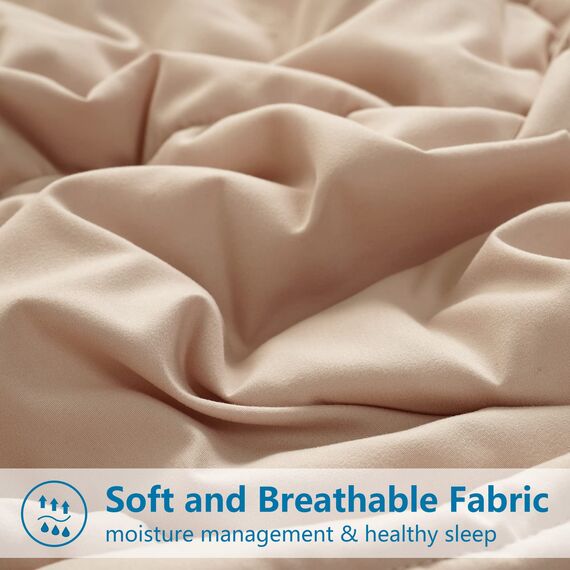 EASELAND Ganzjahres Twin Size Weiches Gestepptes Daunen-Alternativbettzeug Wendebettdecke mit Ecktabs, Winter Sommer Warm Fluffig, Beige, 163 x 224 cm