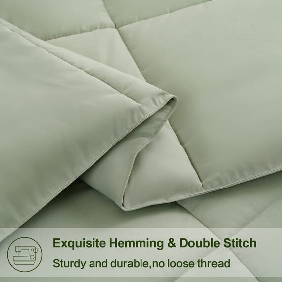 EASELAND Ganzjahres California King Weiches Gestepptes Daunen-Alternativbettzeug Wendebettdecke mit Ecktabs, Winter Sommer Warm Fluffig, Salbeigrün, 244 x 264 cm