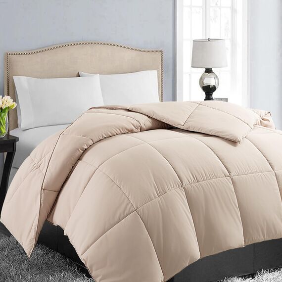 EASELAND Ganzjahres Twin Size Weiches Gestepptes Daunen-Alternativbettzeug Wendebettdecke mit Ecktabs, Winter Sommer Warm Fluffig, Beige, 163 x 224 cm