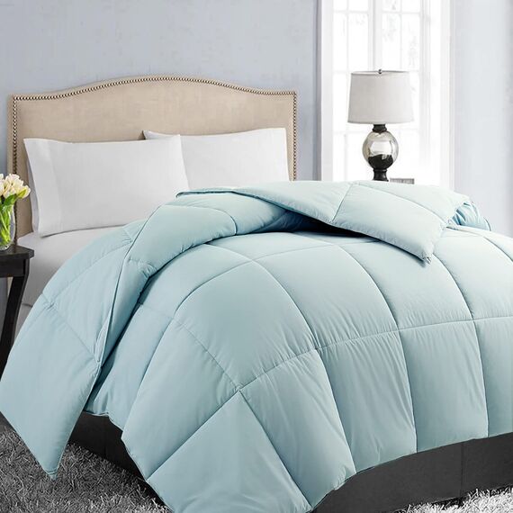 EASELAND Ganzjahres-Twin Size Weiche, gesteppt Daunen-Alternative Bettdecke mit Wendemöglichkeit und Ecktabs, Winter- und Sommerwarm, flauschig, Aqua, 163 cm x 224 cm