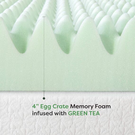 Best Price Mattress Matratzenauflage aus Memory-Schaum, 10,2 cm, mit beruhigendem Grüntee-Aufguss, CertiPUR-US-Zertifiziert, Kingsize-Bett
