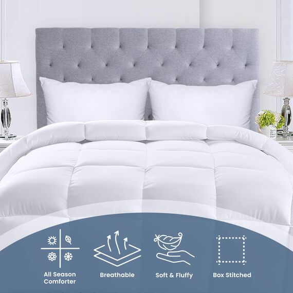 Utopia Bedding Daunen-Alternative Steppdecke (Kingsize, Weiß) – Ganzjahresdecke – Plüsch, silikonisierte Faserfüllung, Steppdecke – Box-genäht