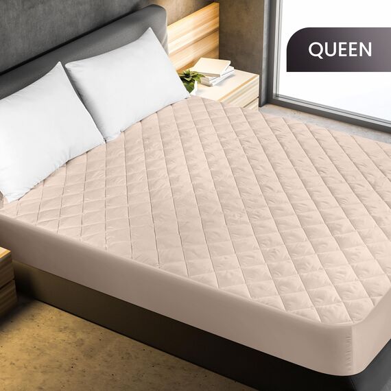 Utopia Bedding Gesteppter Matratzenschoner, atmungsaktive Matratzenauflage, tief sitzender Matratzenbezug (Beige, Queen-Size-Größe, 152 x 203 + 40 cm (1 Stück)