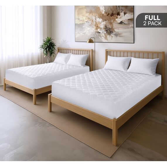 Utopia Bedding Gesteppte Matratzenauflage, volle Größe, elastische Matratzenauflage, dehnbar bis 40,6 cm, maschinenwaschbar, Weiß, 2 Stück