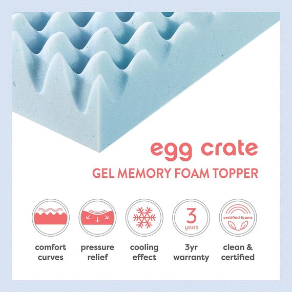 Best Price Mattress 1,5 Zoll Eierkiste Memory Foam, Kühlgel Infusion, Queen Matratzenauflage, Blau (ECMF-GM1.5Q)