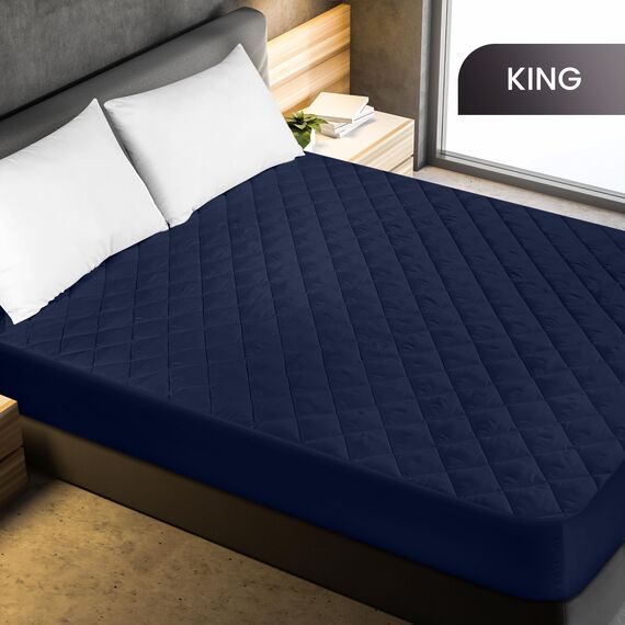 Utopia Bedding Gesteppter Matratzenschoner, atmungsaktive Matratzenauflage, tiefer Matratzenbezug (Marineblau, Kingsize-Bett: 198 x 203 + 40 cm, 1 Stück)