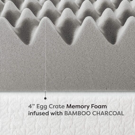 Best Price Mattress Eierkisten-Auflage aus Memory-Schaum mit Bambuskohle-Aufguss, Geruchs- und Feuchtigkeitskontrolle, CertiPUR-US-Zertifiziert, Doppelbett, Anthrazitgrau