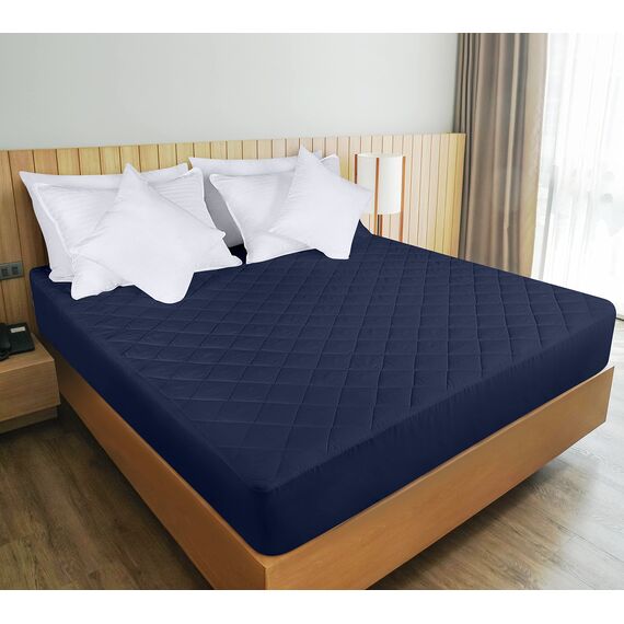 Utopia Bedding Gesteppter Matratzenschoner, atmungsaktive Matratzenauflage, tiefer Matratzenbezug (Marineblau, Kingsize-Bett: 198 x 203 + 40 cm, 1 Stück)