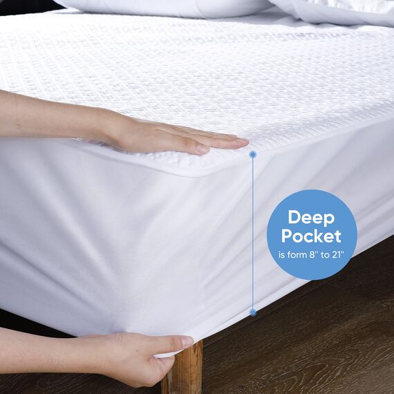 Hanherry Matratzenschoner, 100% wasserdicht, Kingsize, Rayon aus Bambus, 3D-Luftgewebe, kühlende Matratzenauflage, glatt, weich, atmungsaktiv, geräuschlos, 20,3-53,3 cm Tiefe Tasche