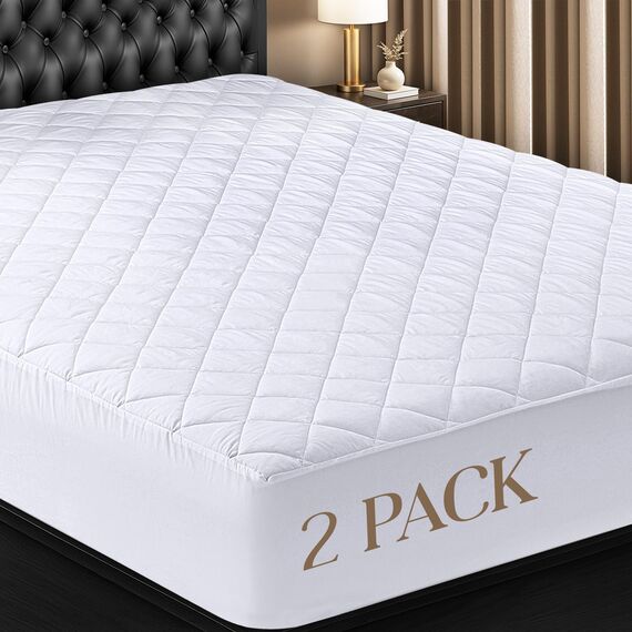 Utopia Bedding Gesteppte Matratzenauflage, Doppelbettgröße, elastische Matratzenauflage, dehnbar bis 40,6 cm, maschinenwaschbar, Weiß, 2 Stück