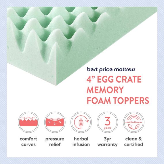 Best Price Mattress 10,2 cm Matratzenauflage aus Memory-Schaumstoff mit beruhigender Aloe-Infusion, CertiPUR-US-Zertifiziert, King Size