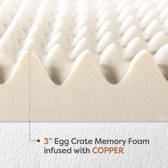 Best Price Mattress 7,6 cm große Eierkiste, Memory-Schaum-Matratzenauflage mit Kupferaufguss, CertiPUR-US-Zertifiziert, Doppelbett, Beige, 7,6 cm Frischkupfer-Aufguss