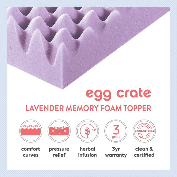 Best Price Mattress Matratzenauflage aus Memory-Schaum mit beruhigendem Lavendel-Aufguss, CertiPUR-US-Zertifiziert, ECMF-LV4K, 10,2 cm