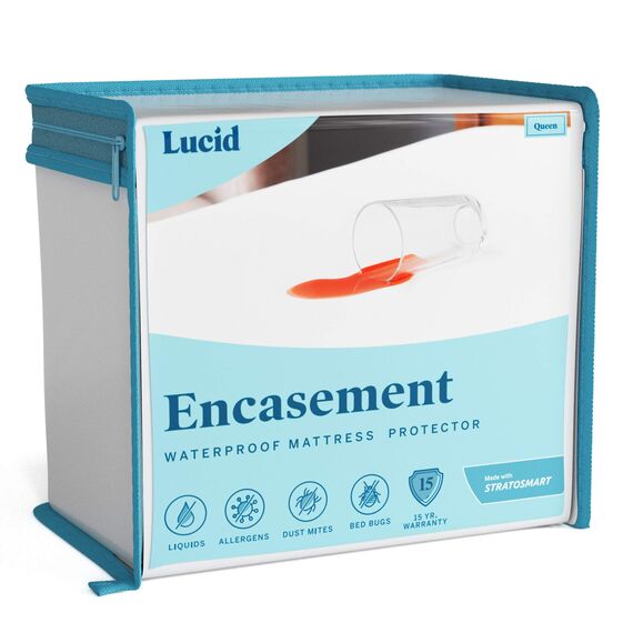 LUCID Encasement Matratzenschoner, komplett umrandete Matratze für Wasserdichten Schutz, Weiß, King Size