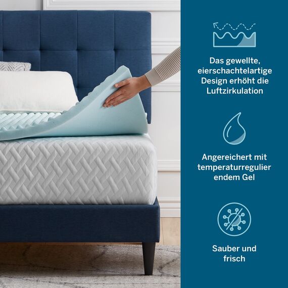 LUCID Matratzen Topper – 5 cm Gel Memory Foam Matratzenauflage, ergonomisch gewellt & atmungsaktiv, Oeko-Tex, 150x200 cm, Blau