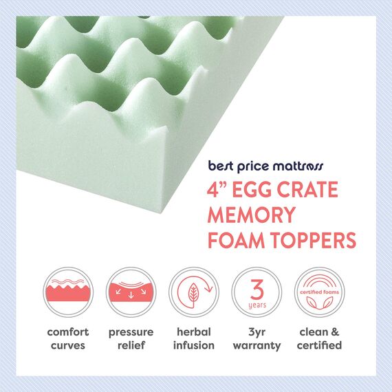 Best Price Mattress 10,2 cm große Eierkisten-Matratzenauflage aus Memory-Schaum mit beruhigendem Grüntee-Aufguss, CertiPUR-US-zertifiziert, kurze Königin
