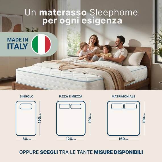 Sleephome Vanille, 16 cm, Einzelbettmatratze 80 x 190 cm, 100 % Made in Italy, hypoallergen und antibakteriell, ergonomisch und orthopädisch, atmungsaktiv