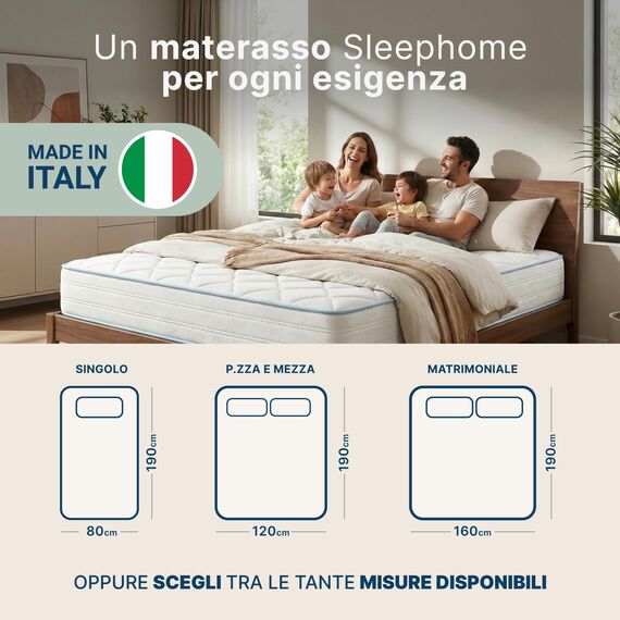 Sleephome Vaniglia Plus 20 cm, Matratze 180 x 200 cm, hypoallergen und antibakteriell, ergonomisch und orthopädisch, atmungsaktiv