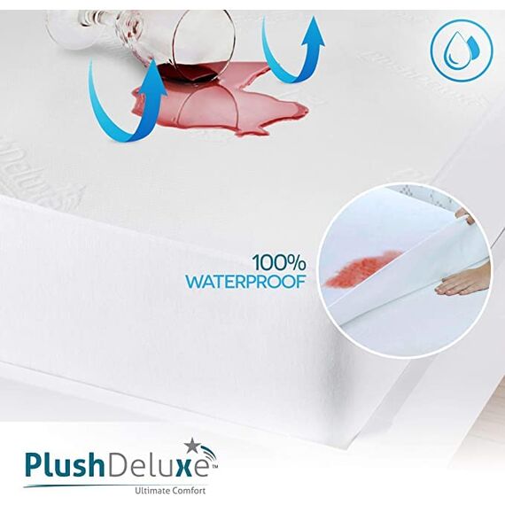 PlushDeluxe Bambus Matratzenschoner Wasserdichter, hypoallergener und ultraweicher atmungsaktiver Bezug Schutz - PVC, Phthalat (Twin)