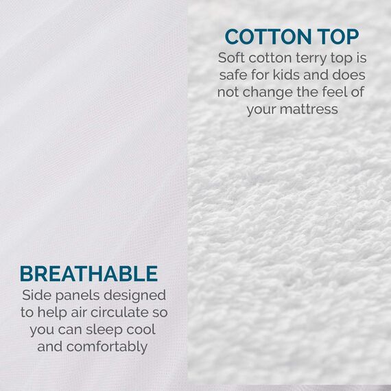 LUCID Matratzenschoner, hypoallergen, 100% wasserdicht, universelle Passform, für Schlafsaal, Baumwoll-Frottee-Bezug – Twin XL, Weiß