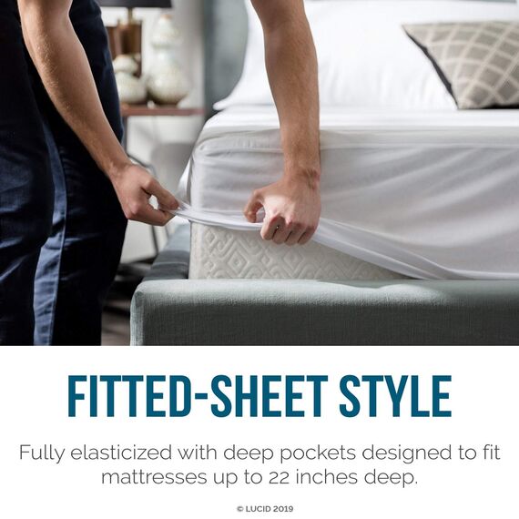 LUCID Matratzenschoner, hypoallergen, 100% wasserdicht, universelle Passform, für Schlafsaal, Baumwoll-Frottee-Bezug – Twin XL, Weiß